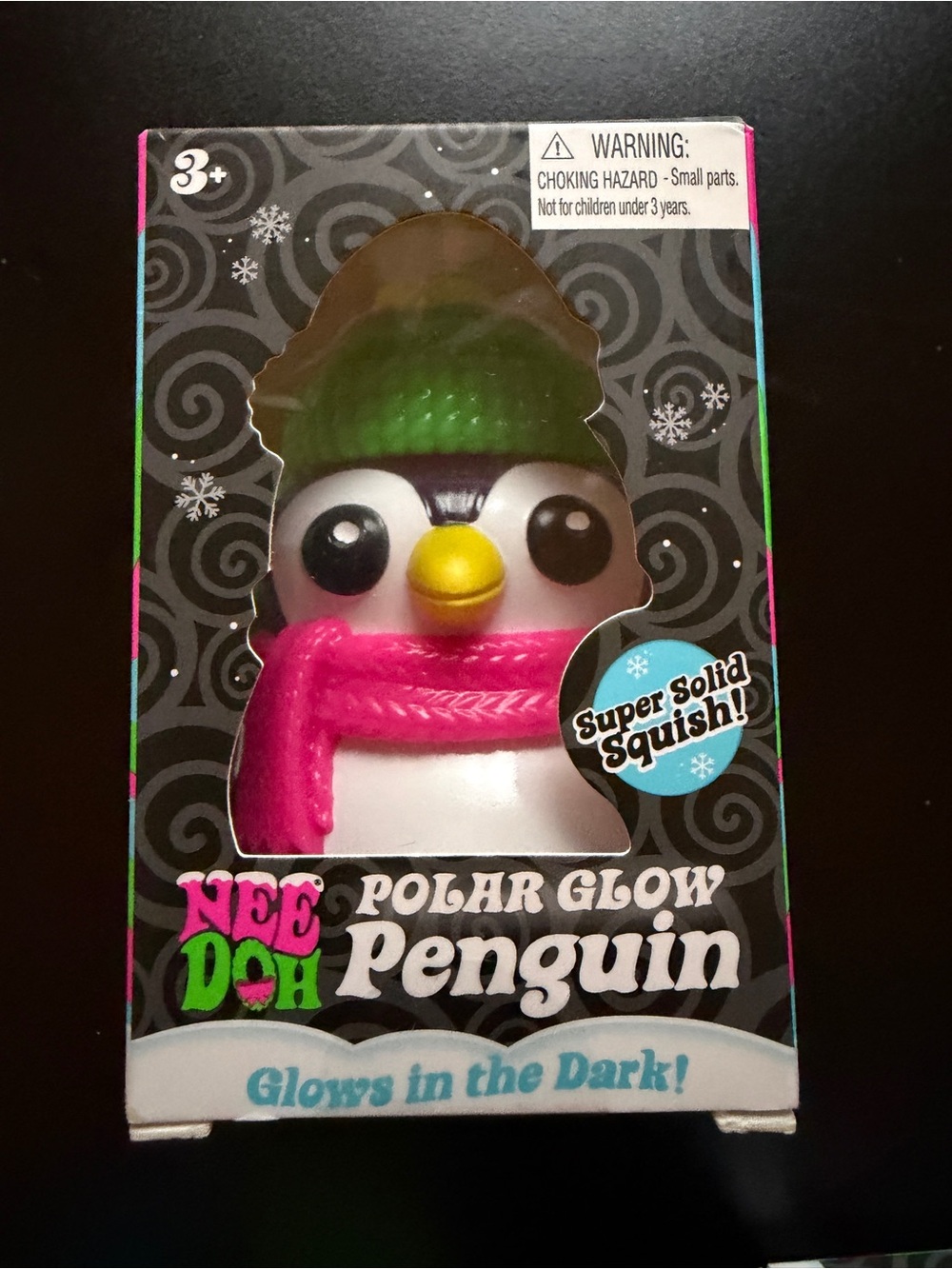 New NeeDoh Schylling Squishmas Polar Glow Squishy Toy Penguin Green Hat Squeeze